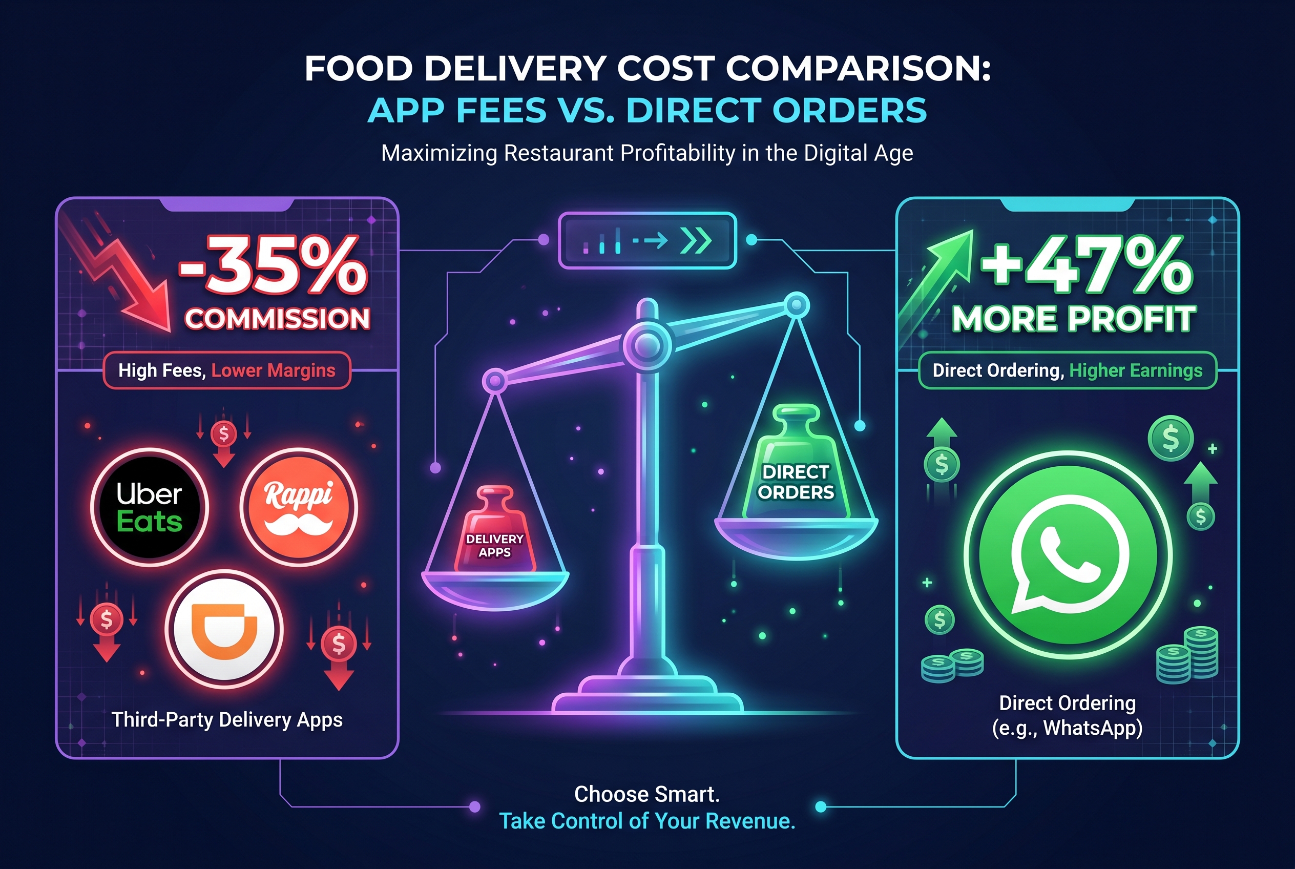 Comparativa de comisiones: Apps de delivery vs WhatsApp directo