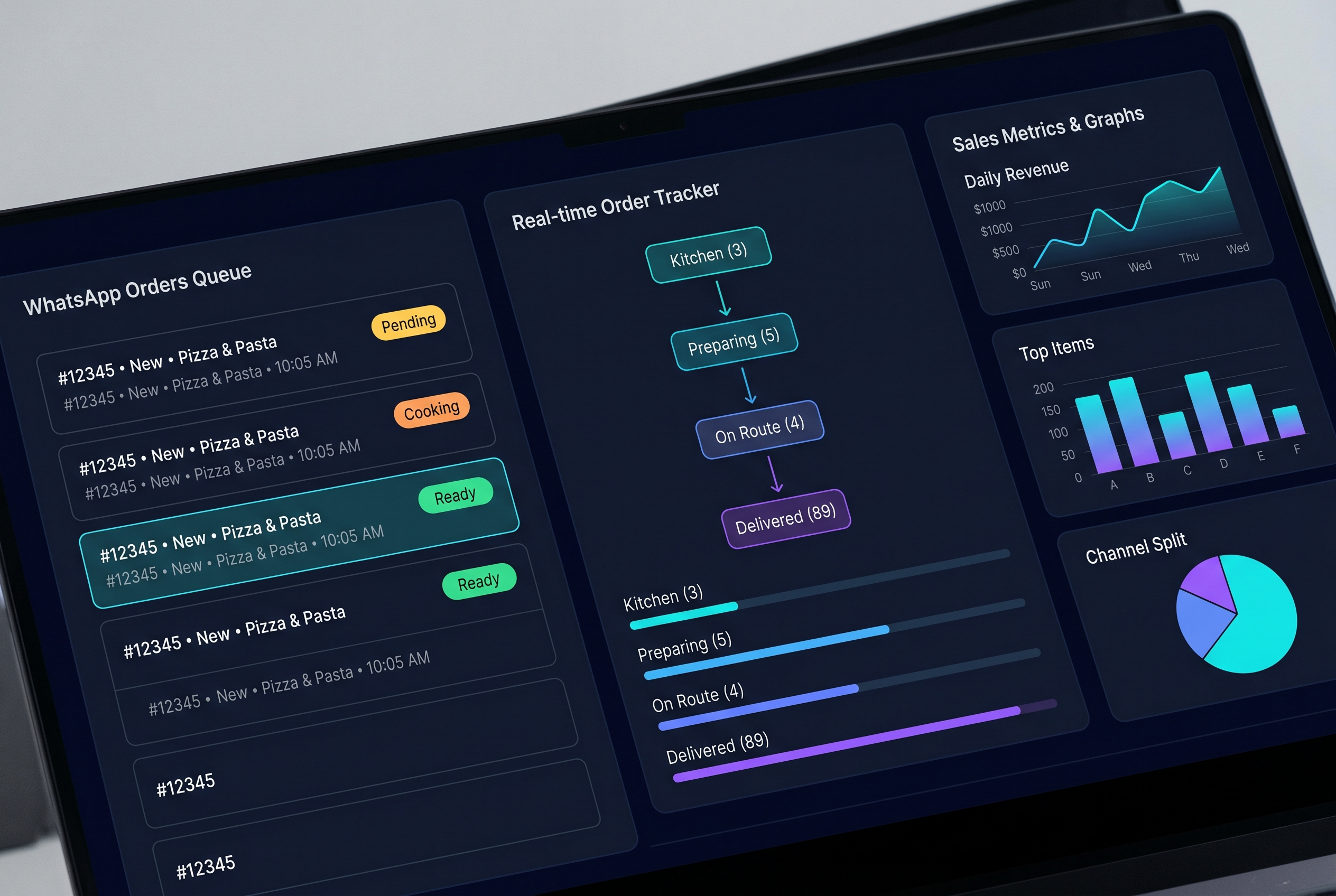 Dashboard de pedidos WhatsApp para restaurante — Panel de control en tiempo real