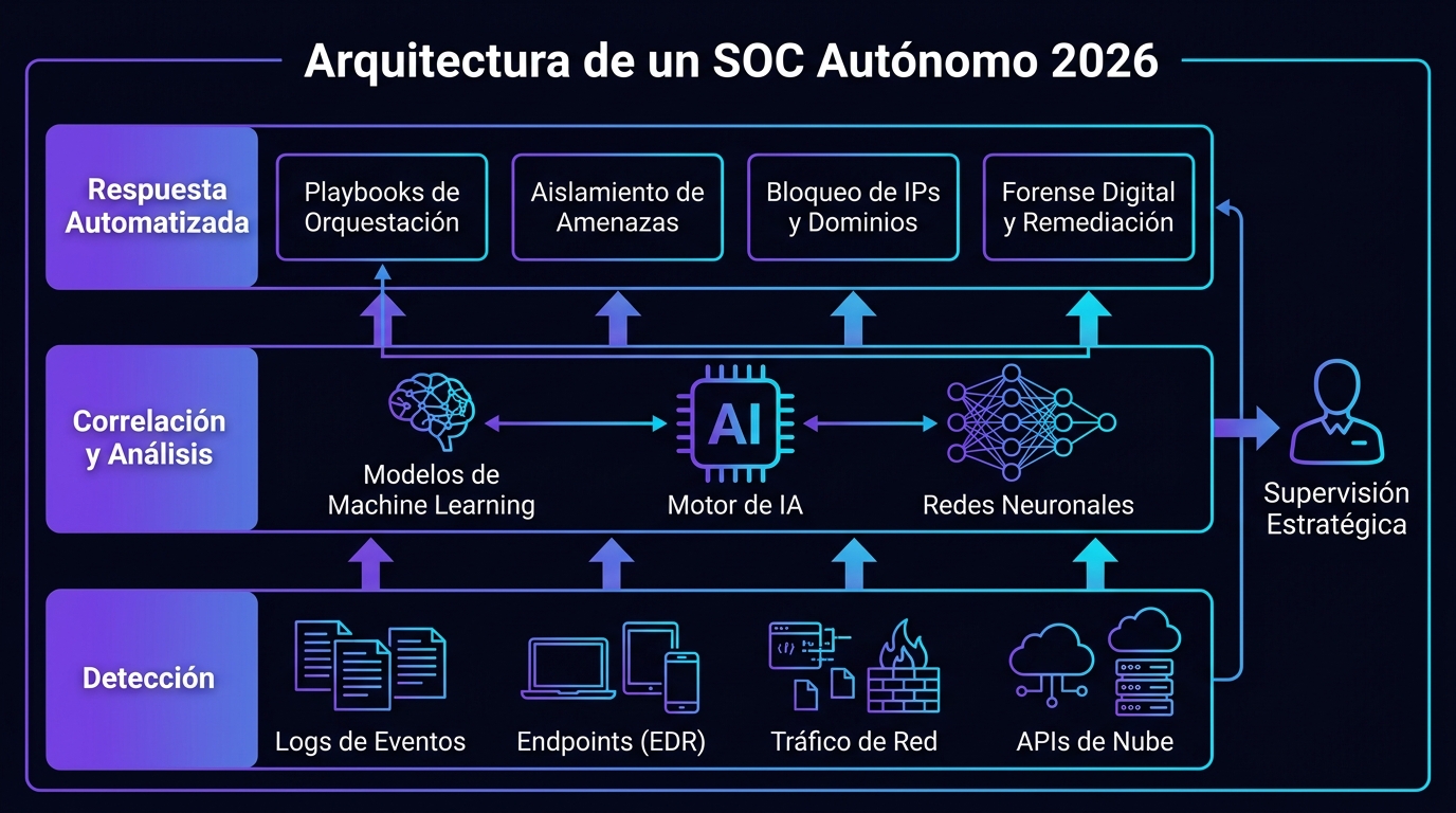 Infografía: Arquitectura de un SOC Autónomo en 2026